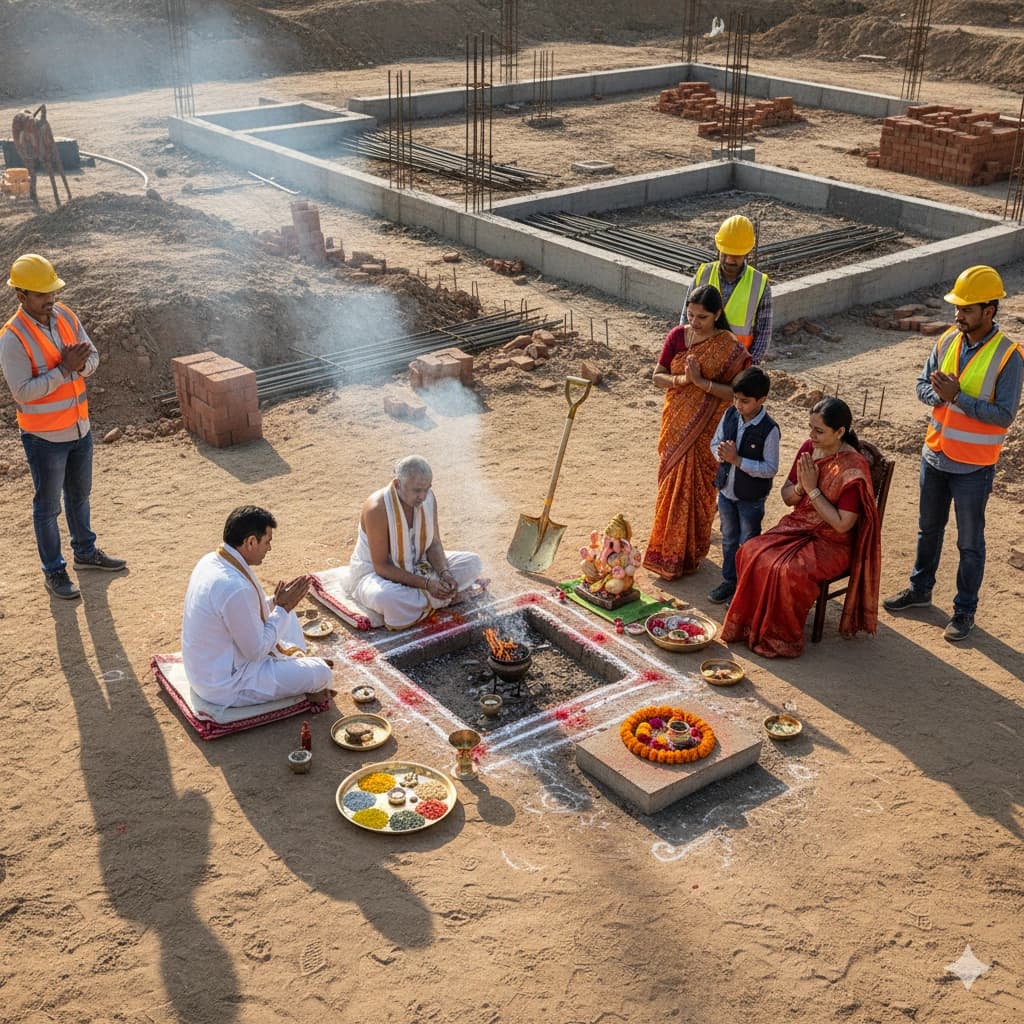 Traditional Hindu pooja service: Bhoomi Pujan performed by experienced pandit in Pune, India
