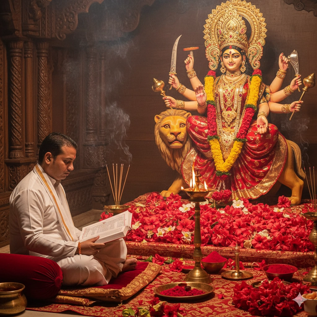 Experienced pandit performing Durga Saptashati Path pooja in Pune